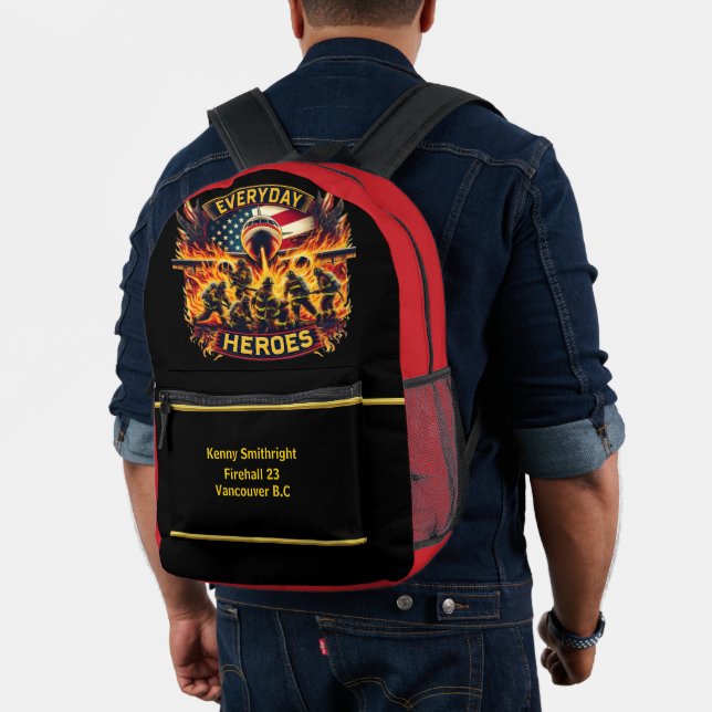 Everyday Heroes Firefighters Battling Plane Fire Printed Backpack (Insitu (Model))