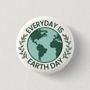 Everyday Is Earth Day - Vintage Green Earth Lover 1 Inch Round Button
