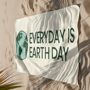 Everyday Is Earth Day - Vintage Green Earth Lover Beach Towel
