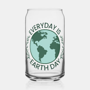Everyday Is Earth Day - Vintage Green Earth Lover Can Glass