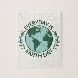 Everyday Is Earth Day - Vintage Green Earth Lover Jigsaw Puzzle