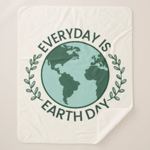 Everyday Is Earth Day - Vintage Green Earth Lover Sherpa Blanket