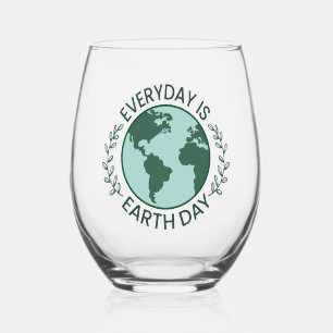 Everyday Is Earth Day - Vintage Green Earth Lover Stemless Wine Glass