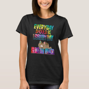 Everyday Library Day Cute Cat Tiedye Kitten Readin T-Shirt
