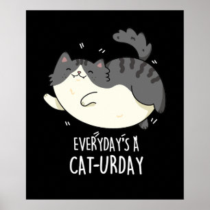Everyday's A Cat-urday Funny Cat Pun Dark BG Poster