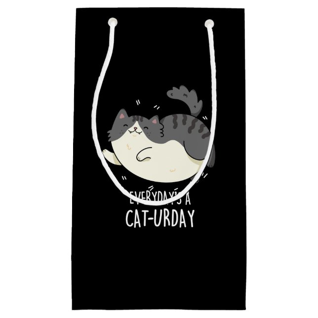 Everyday's A Cat-urday Funny Cat Pun Dark BG Small Gift Bag (Front)
