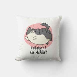 Everyday's A Cat-urday Funny Cat Pun  Throw Pillow