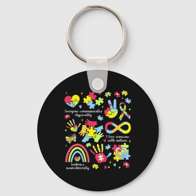 Everyone Communicates Differently Autism Awareness Keychain (Front)
