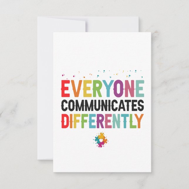 Everyone Communicates Differently Autism Awareness Thank You Card (Front)