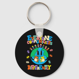 Everyone Communicates Differently Earth Autism Awa Keychain