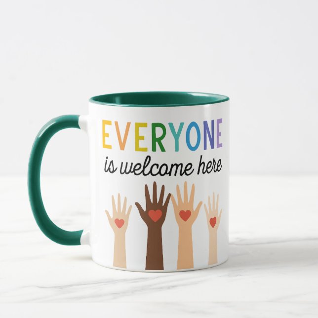 Everyone Is Welcome Here  Diversity with Heart  Mug (Left)