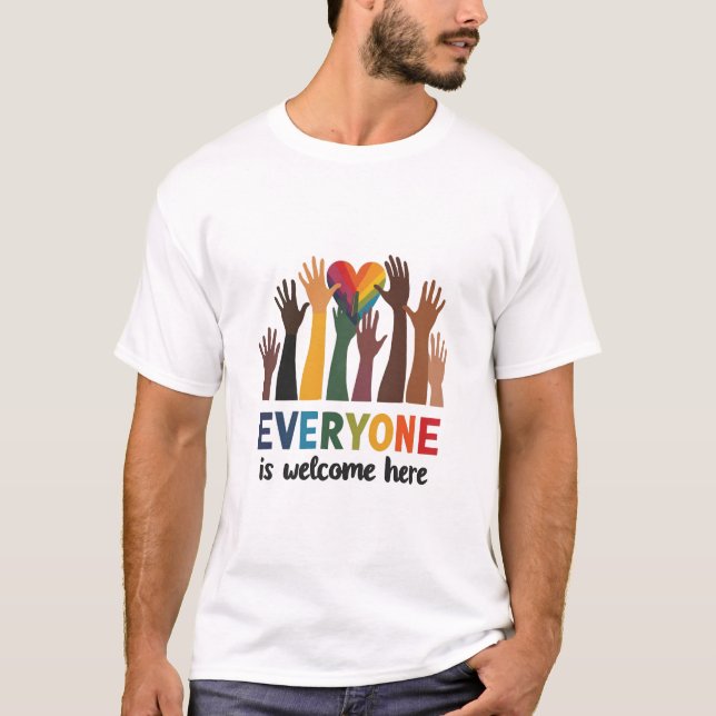 Everyone Is Welcome Here Idaho Teacher T-Shirt (Front)