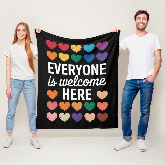 Everyone Is Welcome Here LGBTQ Fleece Blanket (In Situ)