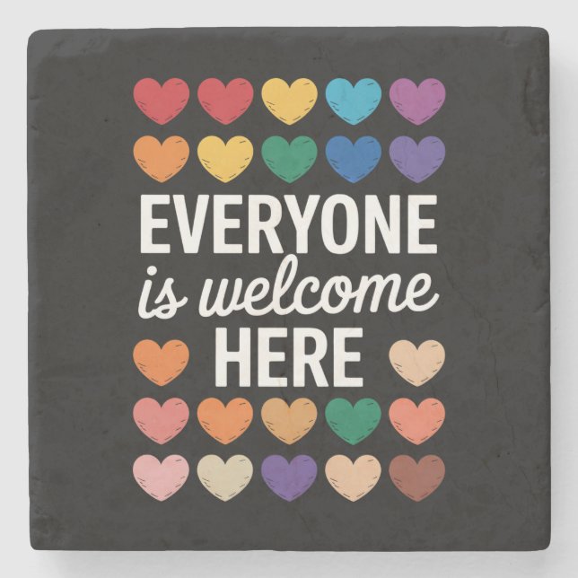 Everyone Is Welcome Here LGBTQ Stone Coaster (Front)