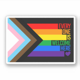 Everyone is Welcome Here (Progress Pride) Flag