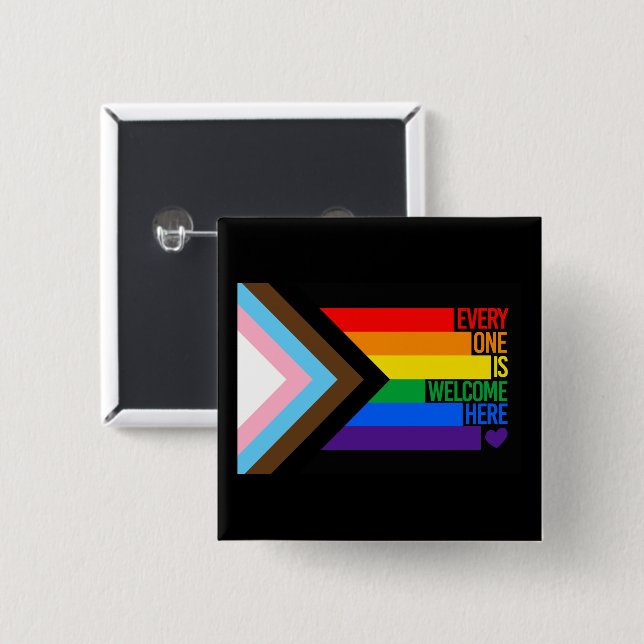 Everyone is Welcome Here (Progress Pride) Flag 2 Inch Square Button (Front & Back)