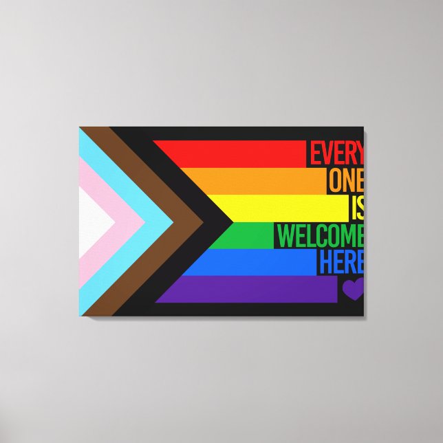 Everyone is Welcome Here (Progress Pride) Flag Canvas Print (Front)