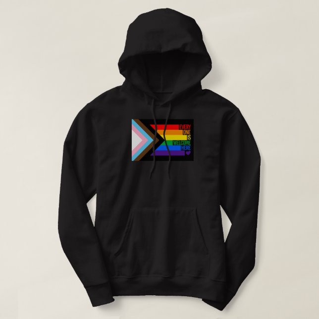 Everyone is Welcome Here (Progress Pride) Flag Hoodie (Design Front)