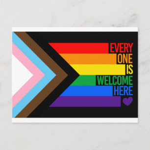 Everyone is Welcome Here (Progress Pride) Flag Postcard