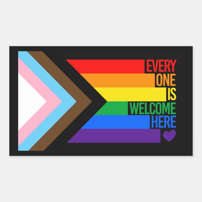 Everyone is Welcome Here (Progress Pride) Flag Sticker (Front)