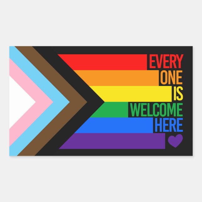 Everyone is Welcome Here (Progress Pride) Flag Sticker (Front)