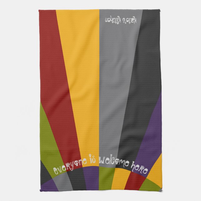 Everyone is Welcome Here Skull Kitchen Tea Towel (Vertical)