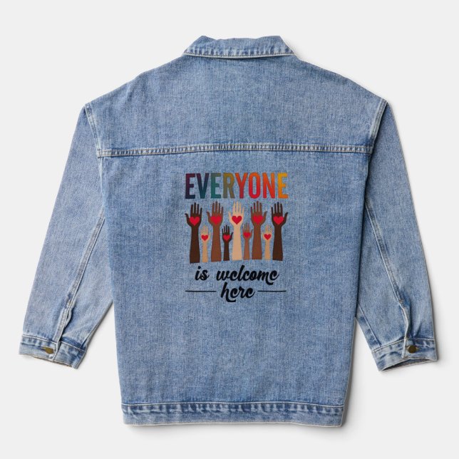 Everyone Is Welcome Here - USA Diversity & Unity Denim Jacket (Back)