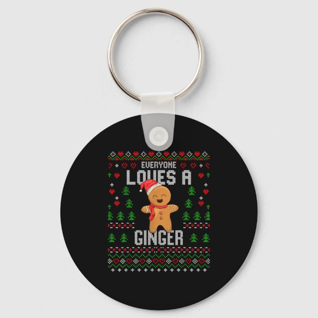 Everyone Loves A Ginger Red Hair Ugly Christmas Gi Keychain (Front)