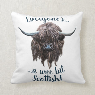Everyone's A Wee Bit Scottish, Highland Cow Throw Pillow