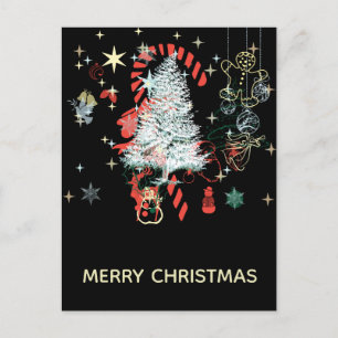 Everything Christmas Candy Cane Trees Black Holiday Postcard