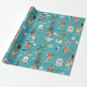 Everything Christmas Reindeer Teal Blue Wrapping Paper
