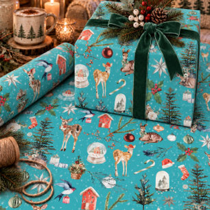 Everything Christmas Reindeer Teal Blue Wrapping Paper