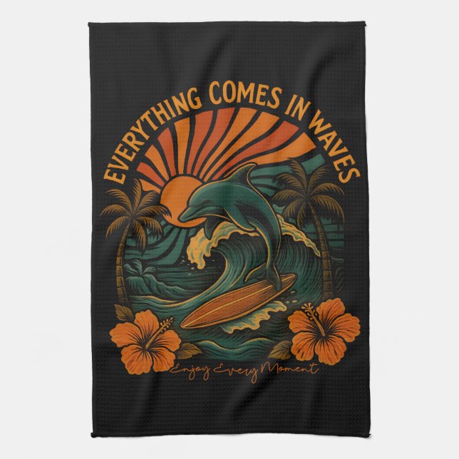 Everything Comes In Waves Retro Kitchen Towel (Vertical)
