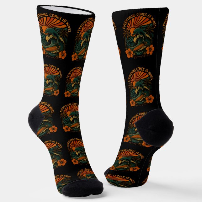 Everything Comes In Waves Retro Socks (Angled)