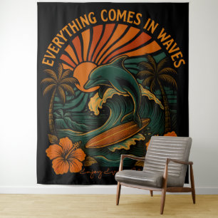 Everything Comes In Waves Retro Tapestry
