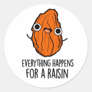 Everything Happens For A Raisin Funny Food Pun  Classic Round Sticker
