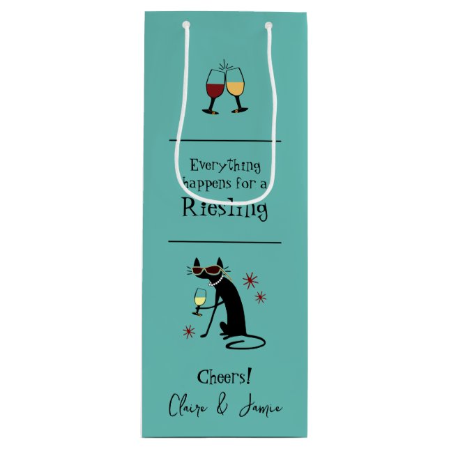 Everything Happens for a Riesling Wine Pun Wine Gift Bag (Front)