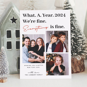 Everything is Fine 2024 New Year Modern 3 Photo Holiday Card