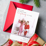 Everything Is Fine | Funny Merry Christmas Photo Holiday Card<br><div class="desc">It's fine. We are Fine. Everything is fine! A vertical holiday photo card featuring your photo, minimal typography, and script handwriting. The reverse features a hand-drawn pattern of Christmas trees, mittens, candy cane, deer, robins, holly, pine, and more! Add your text to this design by clicking "Personalize this template" and...</div>