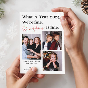 Everything is Fine Funny New Year 3 Photo Holiday Card