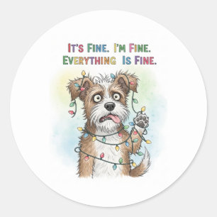 Everything is Fine Quirky Colourful Christmas Dog Classic Round Sticker