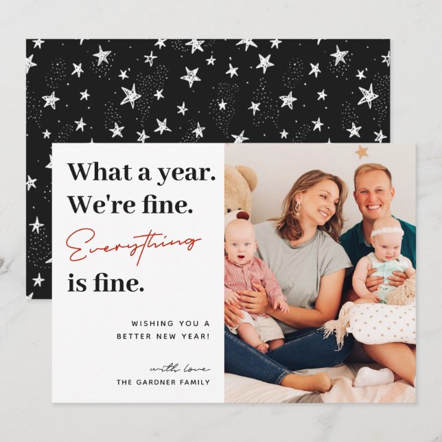 Everything is Fine Script Fun Family Photo Holiday Card (Front/Back)