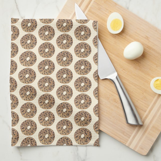 Everything Poppy Sesame Seed Bagel Breakfast Food Kitchen Towel (Quarter Fold)