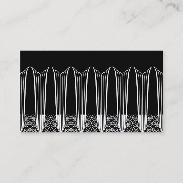 EVE'S BALCONY, Art Deco Ironwork in White on Black Business Card (Front)