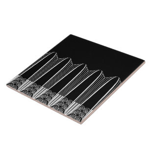 EVE'S BALCONY, Art Deco Ironwork in White on Black Tile