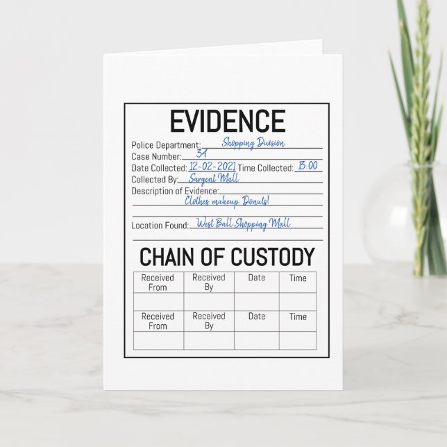 Evidence chain of custody crime game role play  fa card (Front)