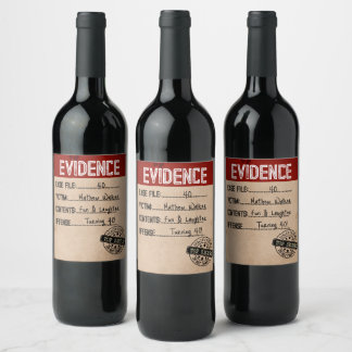 Evidence true crime murder mystery role play wine label
