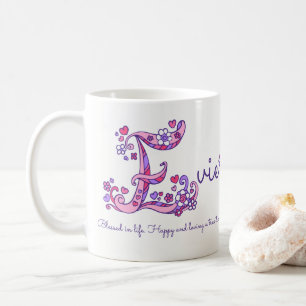 Evie name meaning decorative E monogram mug