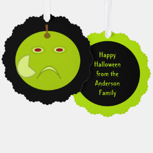 Evil Apple with Scar Halloween Custom Ornament Card