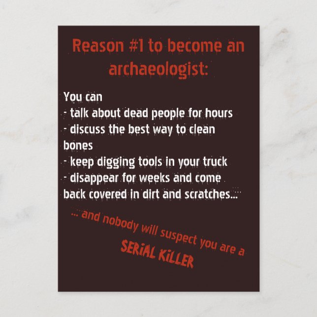 Evil archaeologist motivation postcard (Front)